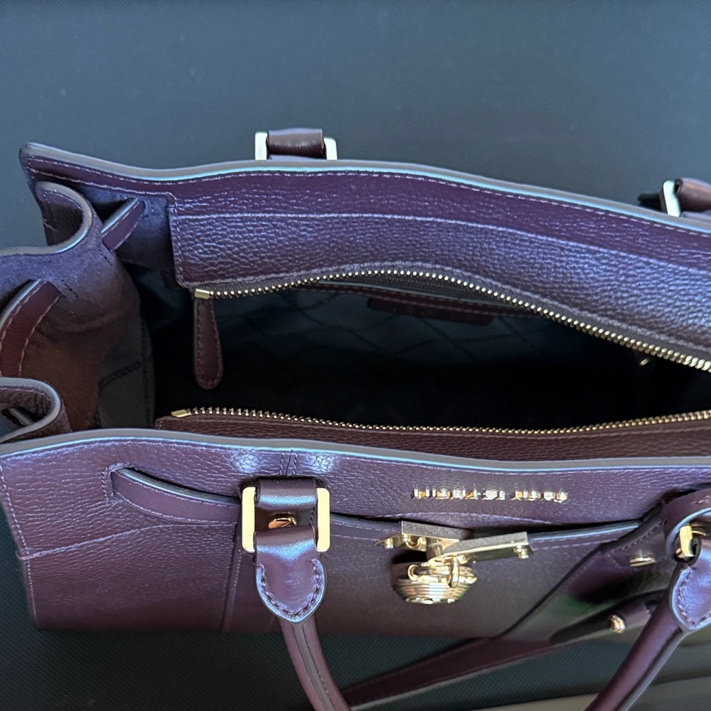 Michael Kors Burgandy/Brown Satchel with Gold Accents - Picture 6 of 9